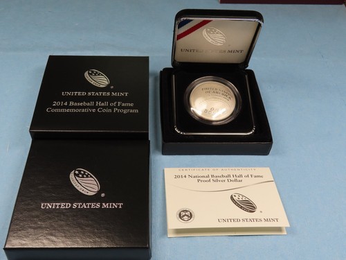 2014 P BASEBALL HALL OF FAME COMMEMORATIVE PROOF SILVER DOLLAR W/ BOX + COA