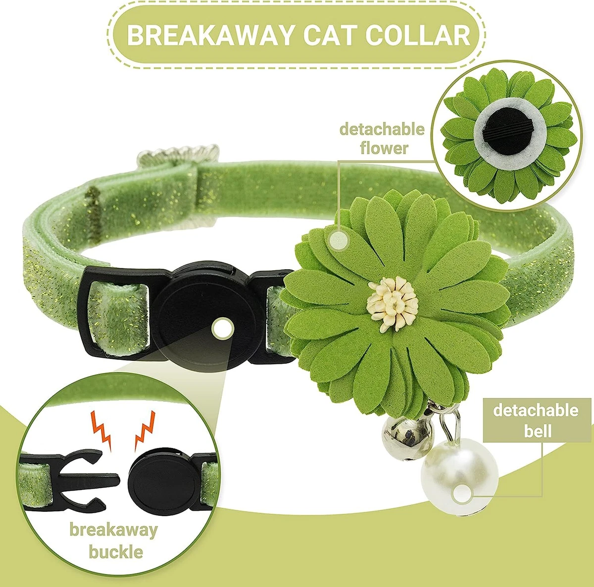 Breakaway Cat collar with Bell - Green floral