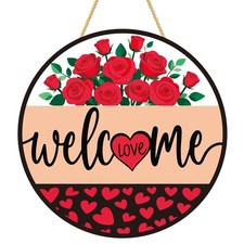 Valentines Day Decorations - Wreath Welcome Sign for Front Door  Rustic Roun...