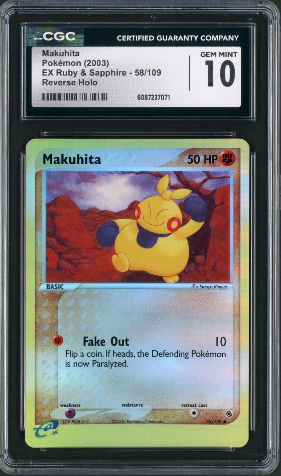 2003 Pokemon EX Ruby & Sapphire Makuhita Reverse Holo 58/109 CGC Gem Mint 10