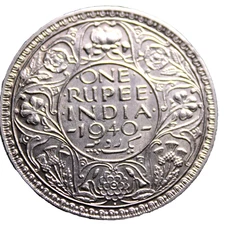India  : British India 1940 Silver Rupee King George VI  625-252