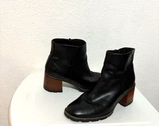 Kork Ease Chandra Leather Ankle Boots Block Heel Back Zip Booties Black Size 8.5