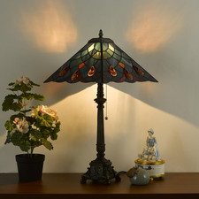 Sea Blue Tiffany Style Table Lamp with Bronze Base - 12x12x24 Inch