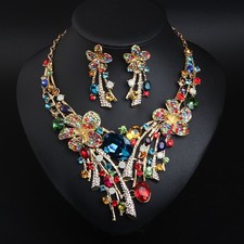 Multicolor Necklace and Earrings Bridal Wedding Luxury Jewelry Sets