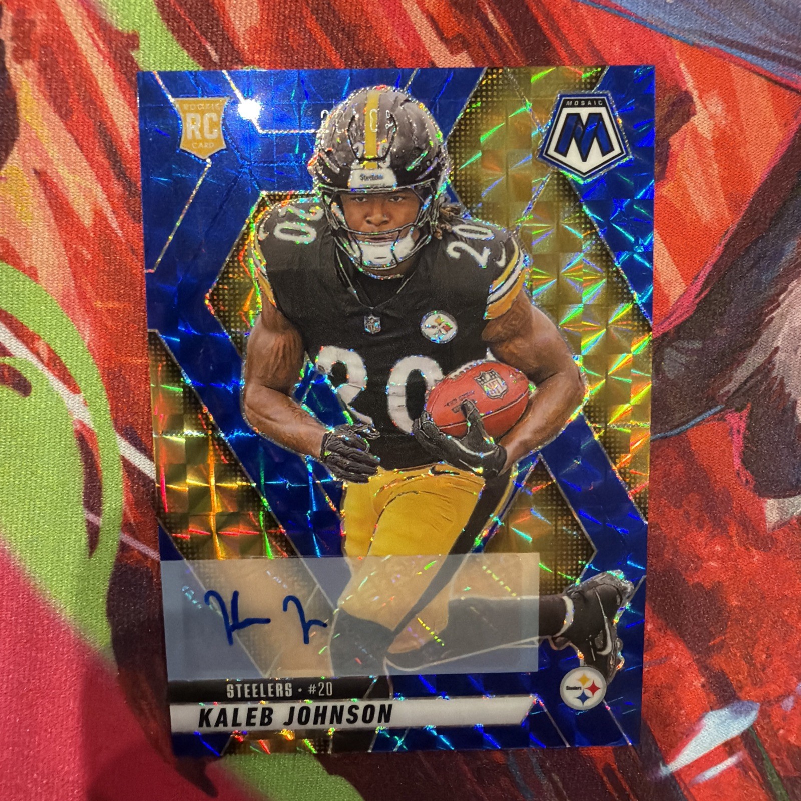 2025 Panini Mosaic Kaleb Johnson Rookie Auto Blue /99 #315