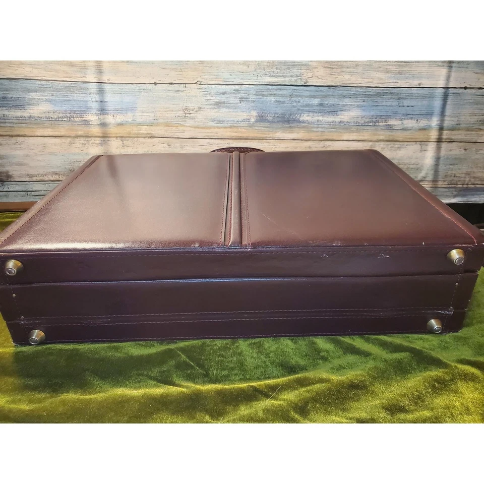 Maletín de cuero vintage estuche adjunto combinación bloqueo caoba forro gamuza Foto 4 de 4