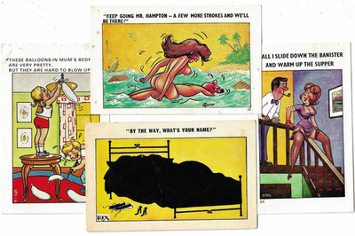 4 freche Comic Postkarten von Rex Sol und Quip