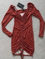 Pretty Little Thing Bodycon Dress Size 8 Brown BNWT with Tie Front