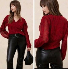 NWT Banana Republic Draped Sleeve Blouse 4 Red Print Chiffon Animal Print