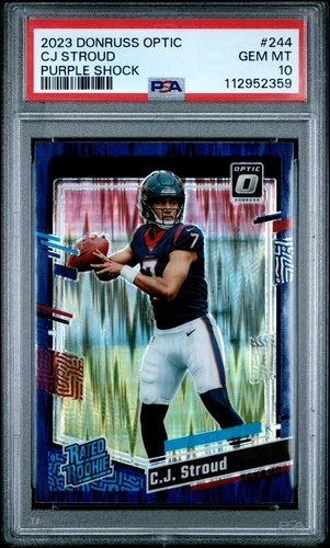 2023 Donruss Optic #244 CJ Stroud Purple Shock RC GEM MT PSA 10