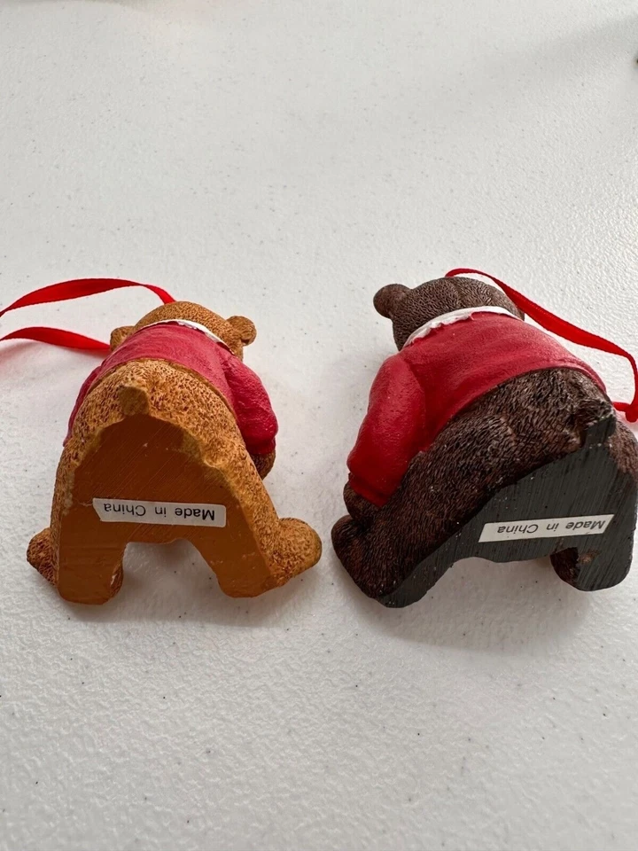 Lands End Bears Christmas Ornaments Set 2 Red Ribbon 1996 Collectible Holiday - Image 2 of 4