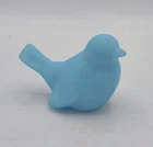 Vtg Fenton Art Glass Blue Custard Satin Bird Songbird Paperweight Figurine 3"H