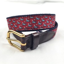Vineyard Vines Ribbon Belt Boy 24" Red Whale Cotton Preppy Nautical Patriotic