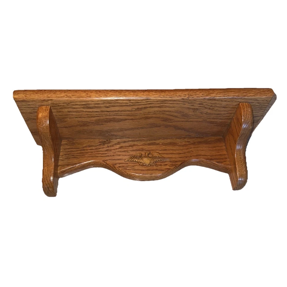 Vintage Solid Oak Wood Trinket Shelf Engraved Eagle Farmhouse Cottage 16 In T - image 2 of 4