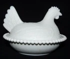 Vintage Indiana Glass HEN ON NEST Milk Glass Covered Candy Dish 7" White