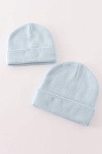Blue ribbed basic knit beanie hat