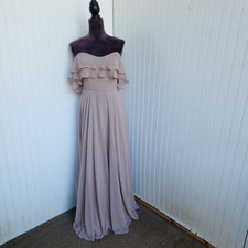 Azazie Cold Shoulder Ruffle Bridesmaid Dress Taupe Beige Mother Of Bride A4 4