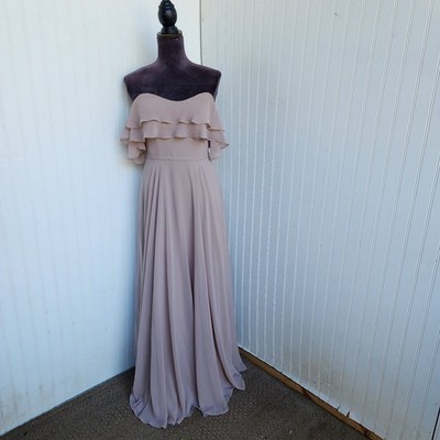 Azazie Cold Shoulder Ruffle Bridesmaid Dress Taupe Beige Mother Of Bride A4  4 | eBay