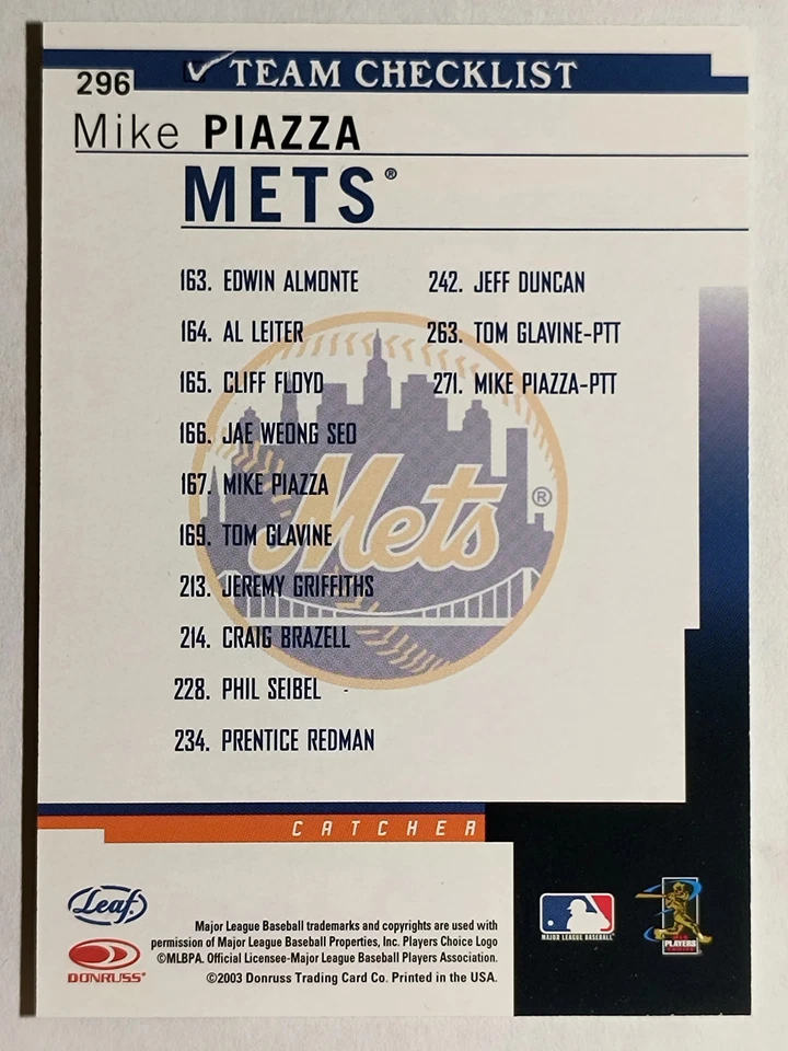 2004 Leaf Second Edition #296 Mike Piazza TC - Image 2 of 2