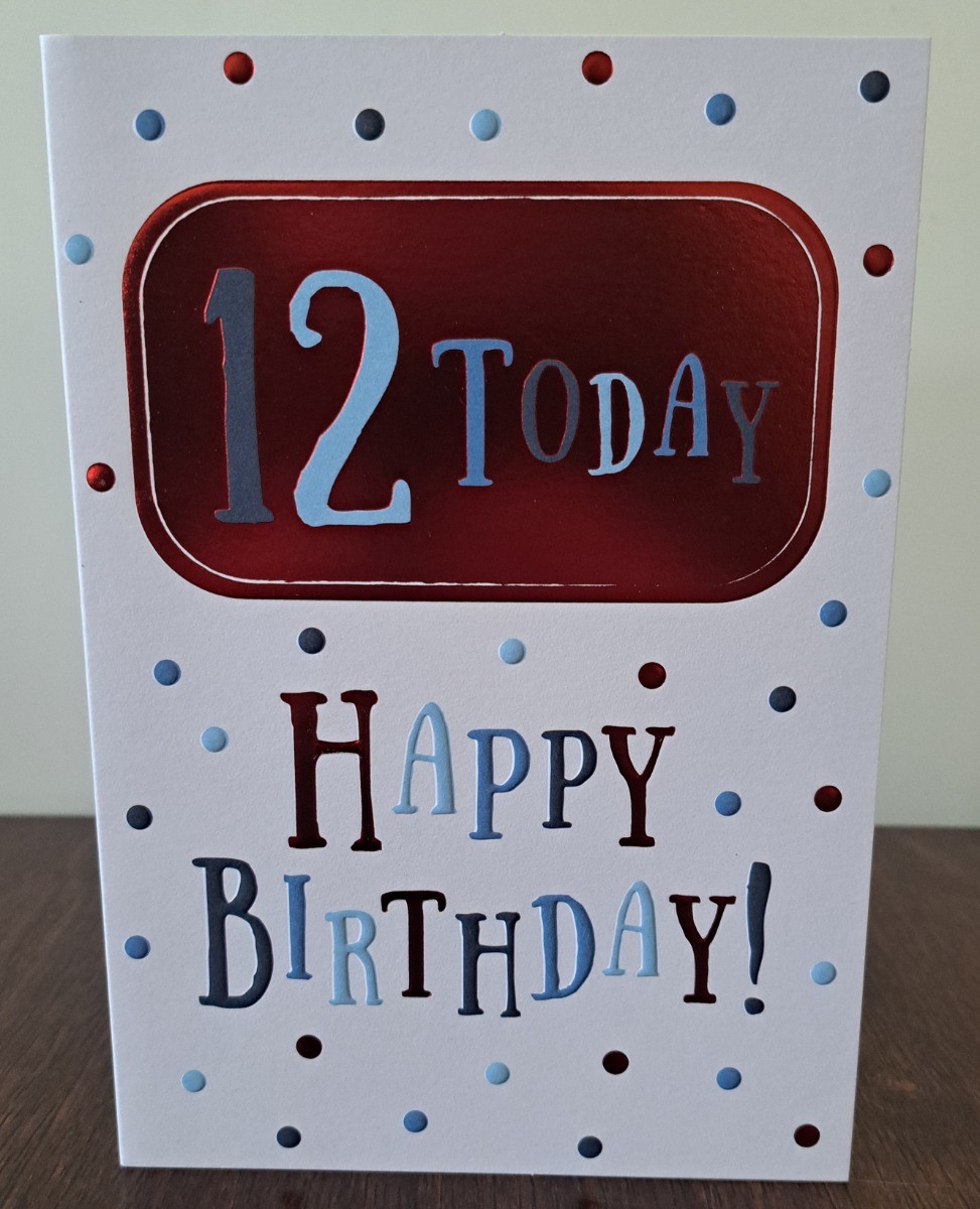 Girls Age 12 Today Birthday Card. 19x13cm