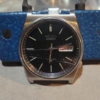 Vintage Seiko 5 Automatic 17J Day/Date Black Dial SS Case Black Leather