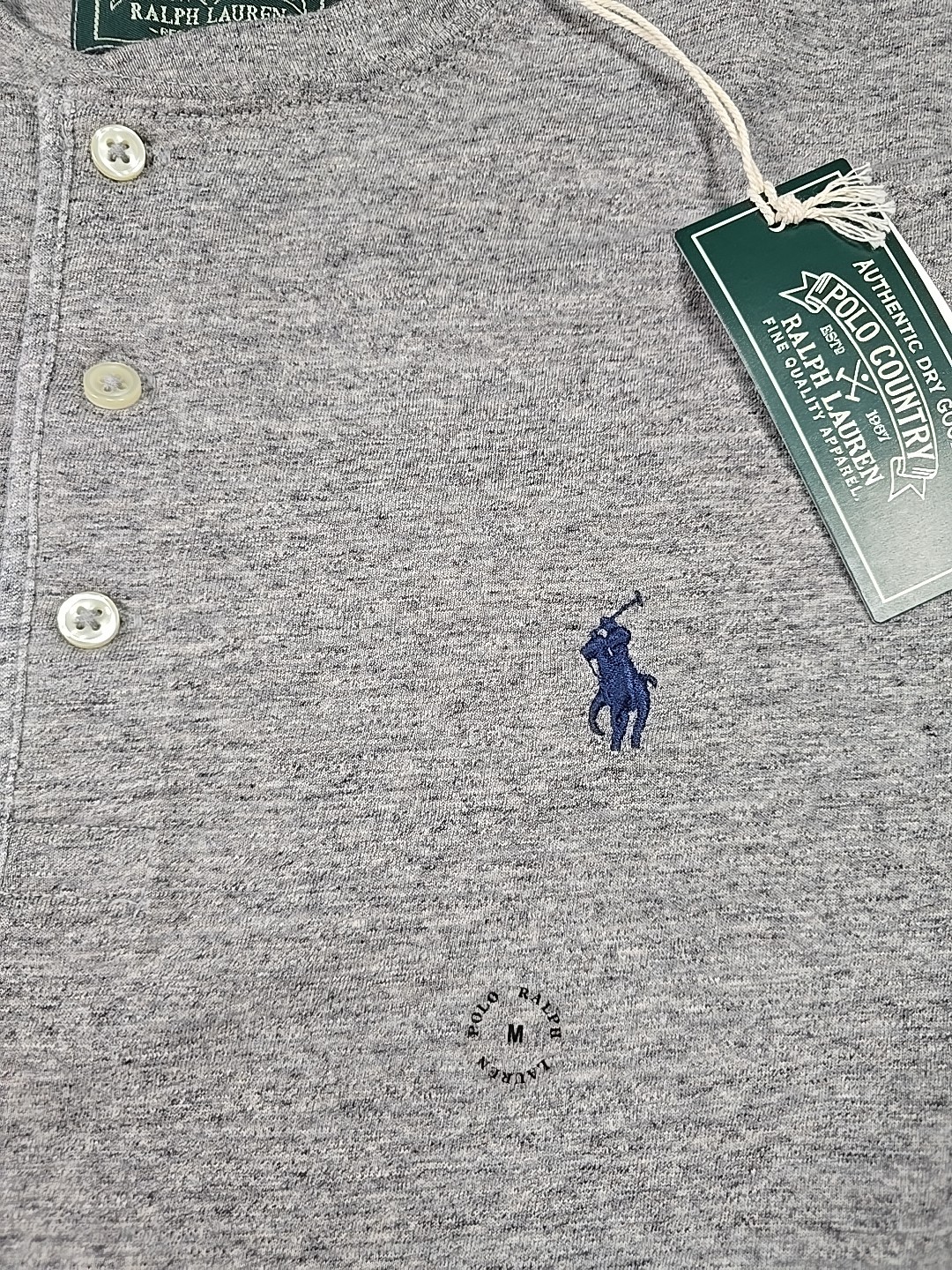 Nwt Polo Country Ralph Lauren Mens L/S Gray Medium Henley Shirt Logo Classic Fit thumbnail 3