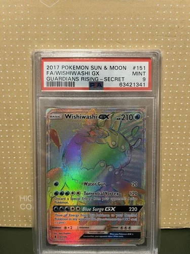 Pokemon Wishiwashi GX 151/145 Guardians Rising Rainbow Secret Rare Card PSA 9