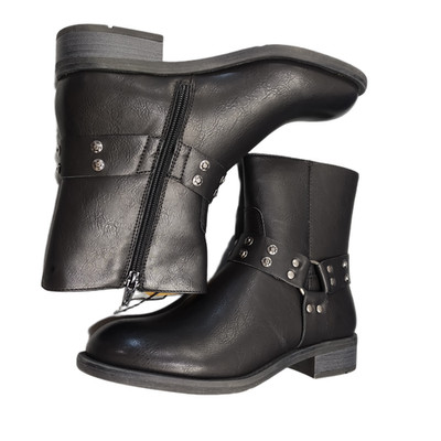 Frye & Co. Conley Biker Boots Womens 7.5M Black Studded Detail Side Zip FO10278