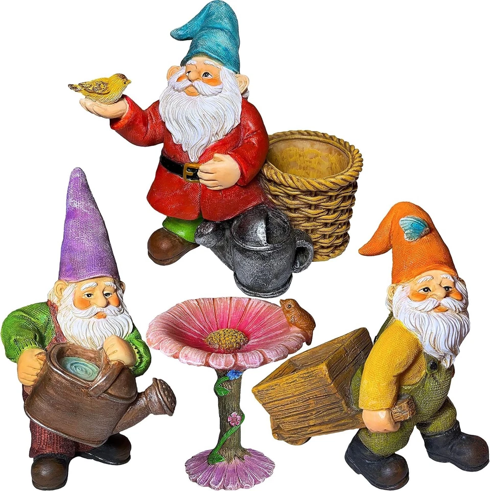 Multicolor 3.5" Mini Gnome Figurines - Fun Garden Accessories Set of 4 - Image 3 of 4