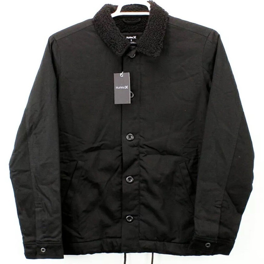 Hurley Men's Black Sherpa Lined Trucker Jacket Size S Work Heavy