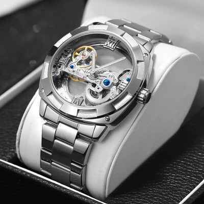 Men s Skeleton Tourbillon Automatic Watch Mechanical Stainless Steel Waterproof