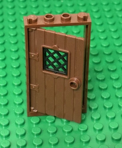 Lego City Reddish Brown Door 1x4x6 With Frame,Wood Structure,black Lattice Pane