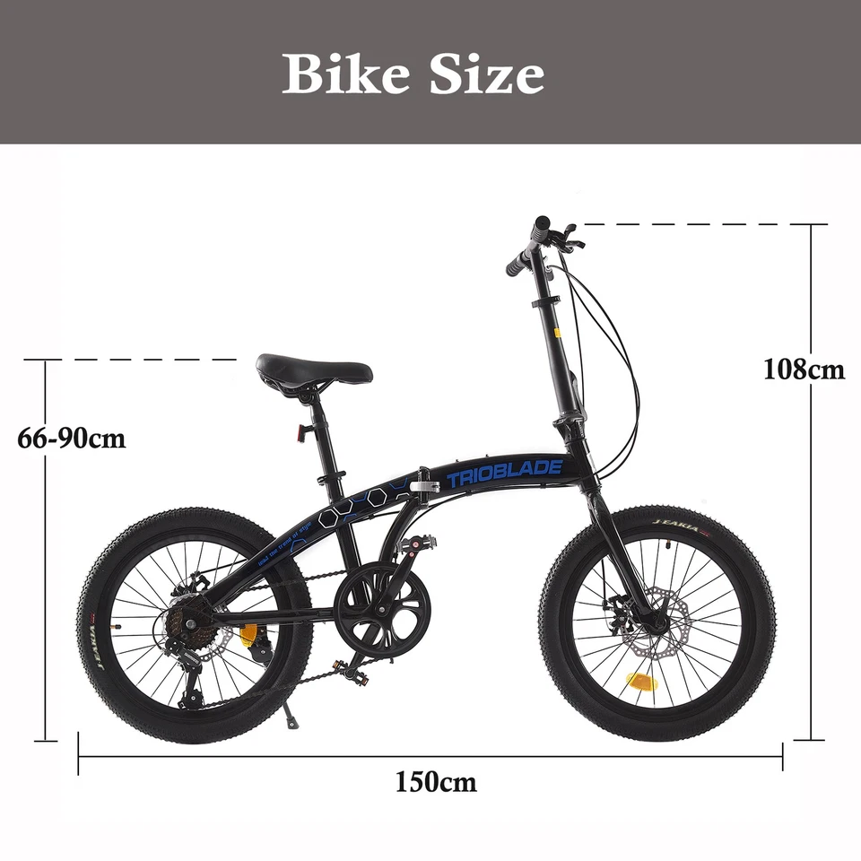 20" Klappfahrrad Erwachsene 7 Geschwindigkeit Doppelscheibenbremse Stadtfahrad - Bild 2 von 4