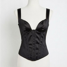 Princess Polly Black Satin Corset Top