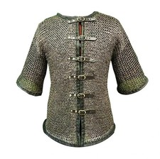 Riveted Chainmail Armor With Leather Strap Closure LARP Chain mail Hauberk