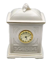 Lenox Four Seasons Porcelain Mantel Clock Ivory Gold Trim Roman Numerals Quartz