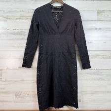 Nicole Miller Black Kate Floral Lace V-Neck Sheath Dress Long Sleeve Medium