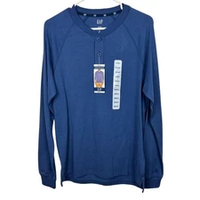 Gap Mens Long Sleeve Henley Blue 100% Cotton Size Small