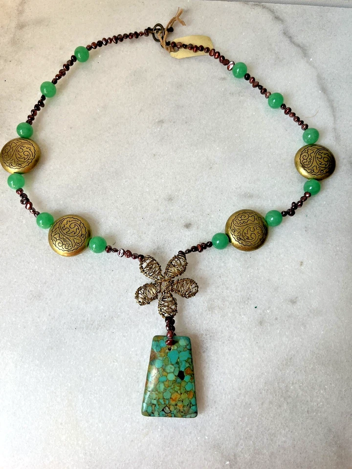 Collar colgante flor latón ágata verde púrpura ofertas 26”. Foto 3 de 4