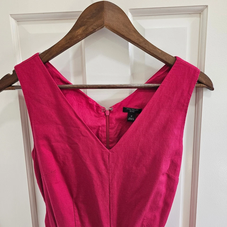 Mono Ann Taylor Factory Petite Rosa Lino Look Cuello en V Pierna Ancha Talla 2P Foto 3 de 4