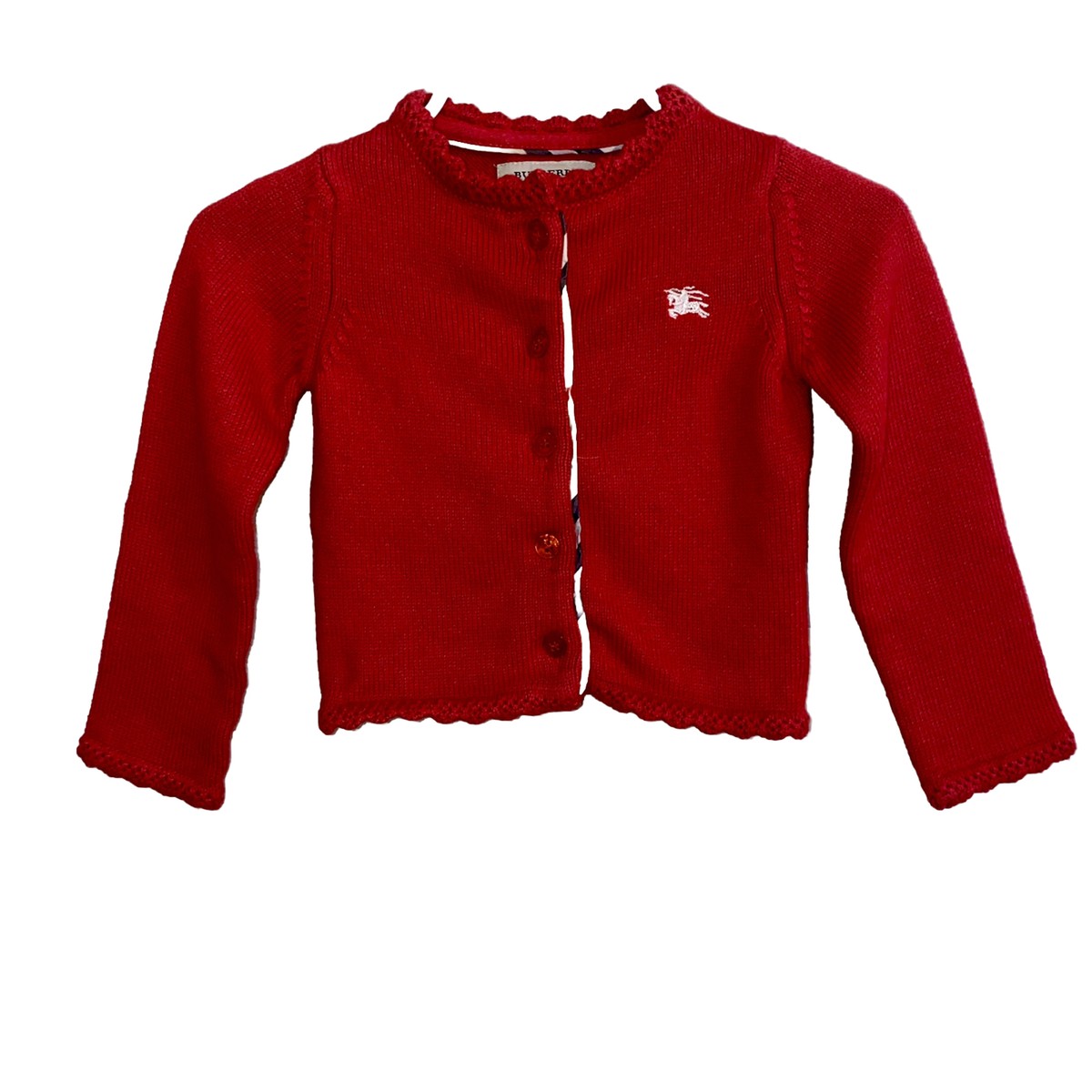 Authentic Burberry Kids Mo Red Classic Button Plaid Print Sweater