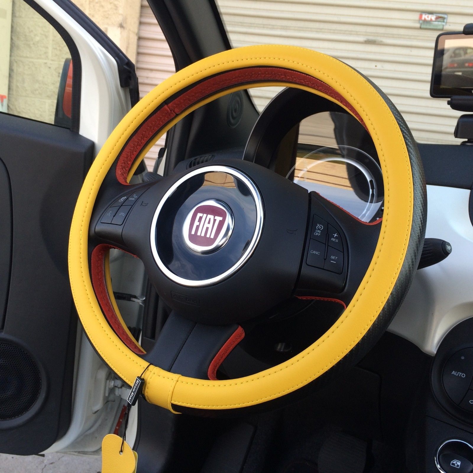 Yellow+Carbon Fiber Style Slip-On Steering Wheel Cover Tight Fit Sport New 2016