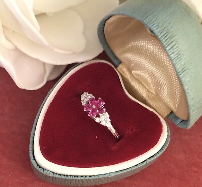 Vintage Jewellery Gold Ring Rubies White Sapphires Antique Deco Jewelry size L