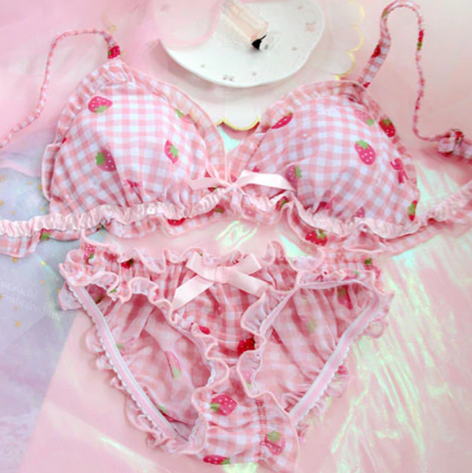 Strawberry Plaid Ruffles Underwear Japanese Kawaii Ribbon