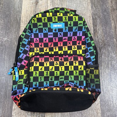 Fortnite Amplify Rainbow Checker Print Children's School Backpack Pockets