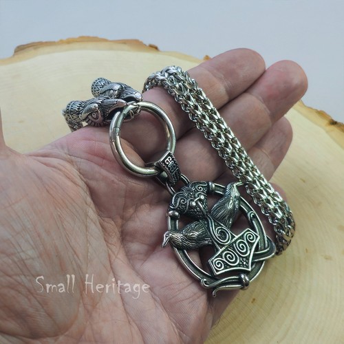 Odin's Huginn and Muninn Ravens Necklace - Stainless Steel Norse Pendant Chain - Picture 7 of 8
