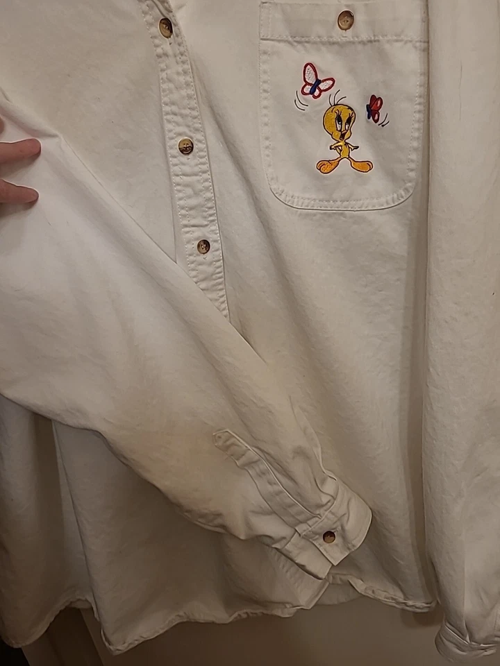 Vintage Classic Tweety Bird Looney Tunes Button Up Cotton Shirt Men's Large - Image 3 of 4