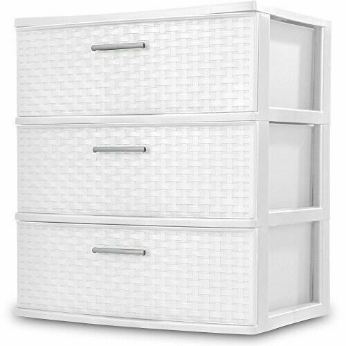 Sterilite White 3 Drawers Wide Weave Tower Plastic Storage Organizer