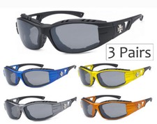 3 Pairs Choppers Men Women Padded Motorcycle Riding Sunglasses Biker Goggles