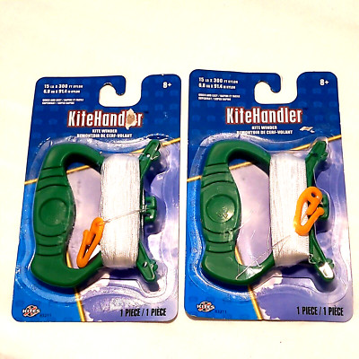 2x  Kite String Kite Handle  Winder Board  - Green 15 lb x 300 Ft Nylon Each